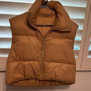 Brown Cropped Puffer Vest SZ MED